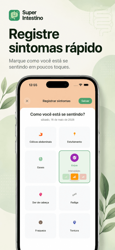Tela para registrar sintomas rapidamente